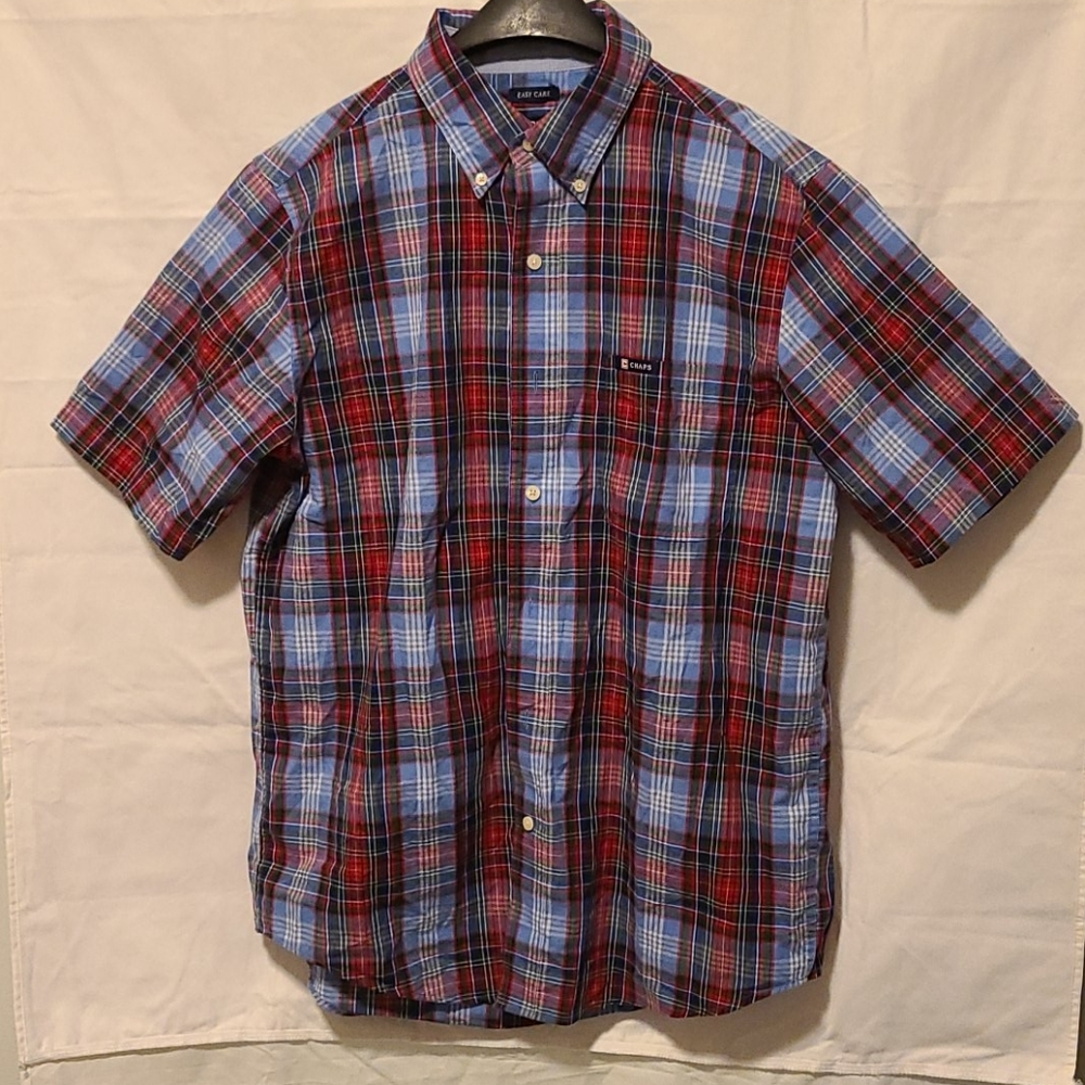 Chaps Blue and Red Plaid Button Down Short Sleeve